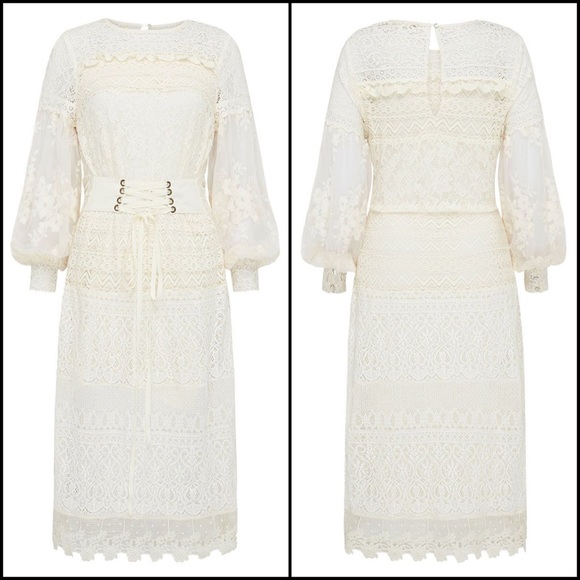 NWT Spell & the Gypsy Collective Cream Dawn Lace Belted Midi Dress - Picture 5 of 17